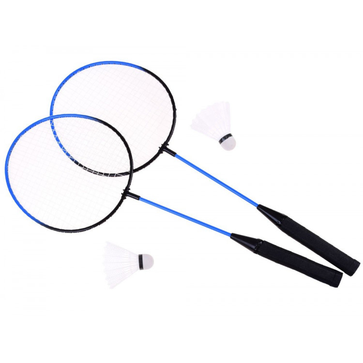 Sada bedminton 2 rakety s košíkom modro-čierny 